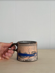Salmon and blue coffee mug