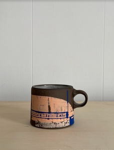 Salmon and blue coffee mug